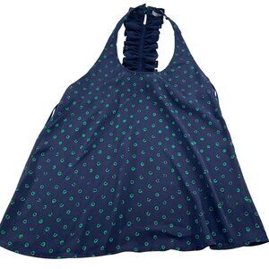Naked Zebra Navy & Green Polka Dot Ruffle Halter Top Small blouse